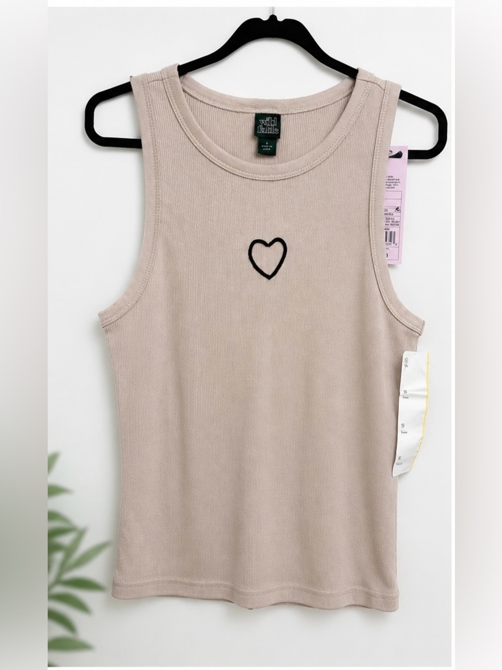 Wild Fable Ribbed Tank Top Small NWT Taupe Heart Detail